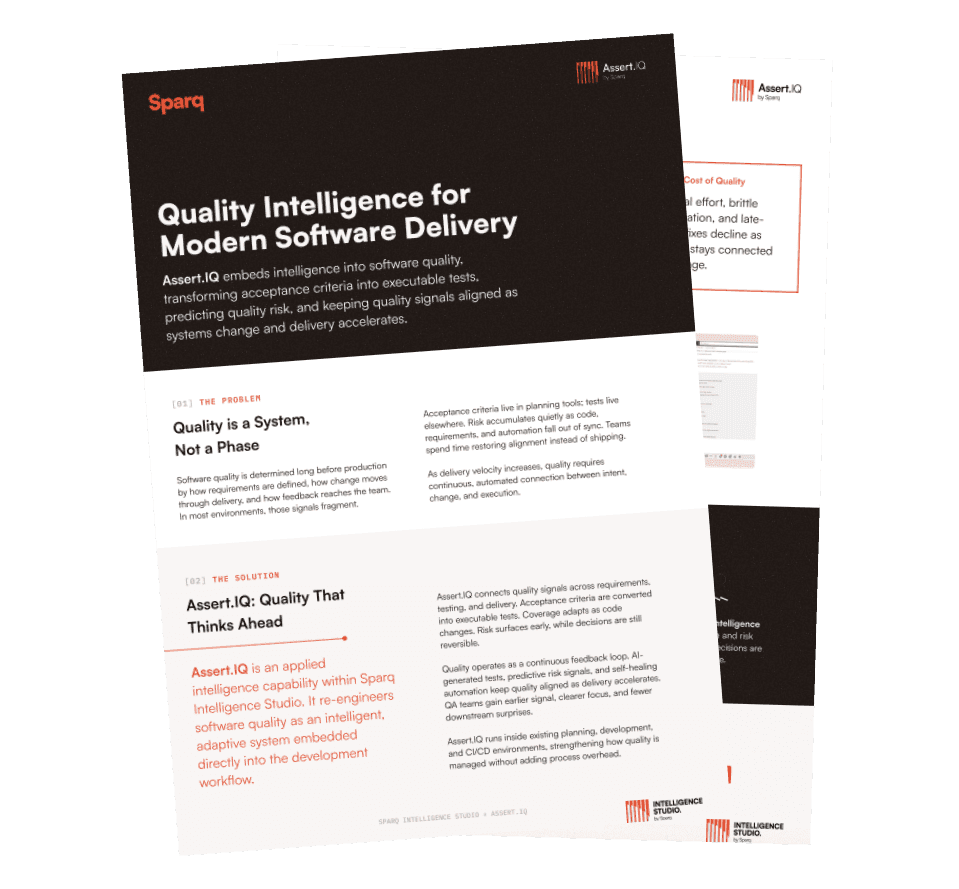 Document titled Quality Intelligence for Modern Software Delivery with the Spark logo.